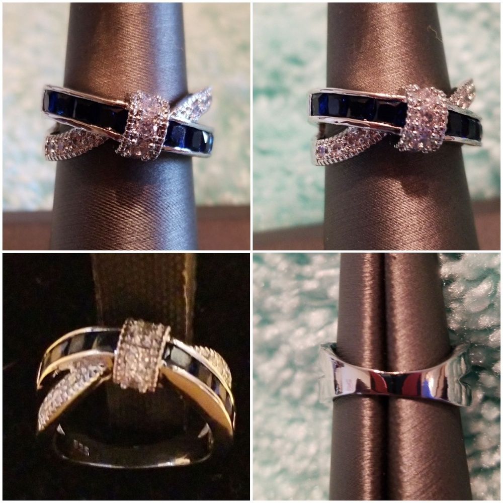 Sapphire & Diamond [Simulated] Ring - 925 - Picture 5 of 7